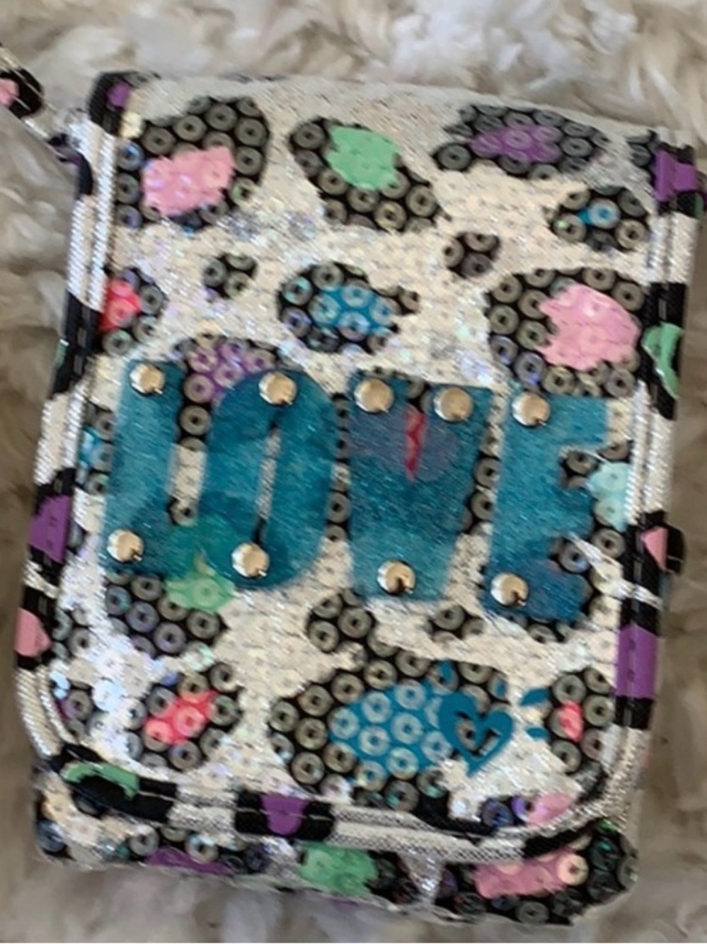 Justice Girls LOVE Sequined Crossbody Purse Leopard Animal Print Flip Flap 💖